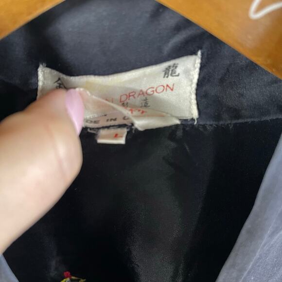 Golden Dragon Embroidered Kimono Robe Black Large Vintage Tie - Picture 6 of 9